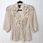 Cotton Express  Cream Floral Ruffle lightweight Blouse size S Photo 2