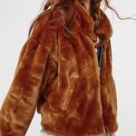Free People $168 Faux Fur Furry Bomber Jacket Terracotta Golden Brown Size S Photo 0