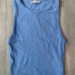 ZARA  Cotton Blue High Neck Ribbed Cropped Tank Top ~ size Medium Photo 0
