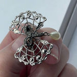 Vintage Bow & rhinestone ribbon with dangle faux pearl. Silver Photo 7