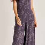 Z Supply Purple Floral Wide Leg Jumpsuit Small Cropped Smocked Back Pockets Photo 0