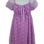 SheIn Purple Floral Embroidered Daisy Print Mesh Overlay Tie Front Dress Medium Photo 4