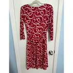 Y2K London Style Dress Size 8 Red Abstract Smocked Waist Faux Wrap Office Siren Photo 4