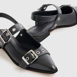 Quince Italian Leather Bold Buckle Slingback Flat Black size 6 NIB Photo 4