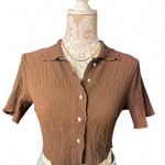 ZARA Chocolate Brown Textured Cropped Button-Front Blouse Y2K Minimalist XS Photo 1