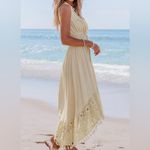 Cupshe Cream V Neck Sleeveless Lace Tassel Smocked Waist Maxi Dress Size M Photo 1