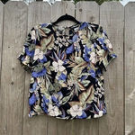 Sag Harbor‎ Woman’s short sleeves Floral Medium Black Blue Tee Hawaiian Cute Photo 0