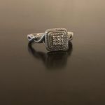 Vintage Sterling Silver 925 Square Double Halo Diamond Cluster Ring | Size 6.5 Photo 1