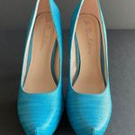 De Blossom Collection  | Teal Faux Leather Woven Texture Platform Heels Sz 10 Photo 1