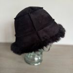 Black Faux Fur Oversized Black Bucket Hat Rocker Goth Y2K Reversible? One Size Photo 7