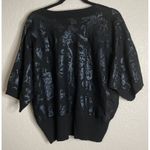 Nygard Womens 2X Black Short Sleeve Sweater Top Floral Ribbed Cropped Silk Blend Size XXL Photo 1