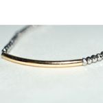 Source Unknown Sparkling Beveled Dichroic Gray Glass Beads Gold Tone Tube 6" Stretch Bracelet Photo 3