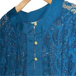 l*space L* Women’s Size S Teal Blue Green Lace Gold Button Front Tunic Shirt Top Photo 1