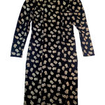 Handmade Black Velvet Floral Midi Dress – Long Sleeve Womens M Size M Photo 0