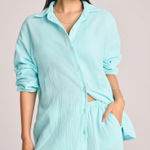 Vitamin A  Women's Long Sleeve Gauze Cover Up Shirt - Aqua L Photo 0