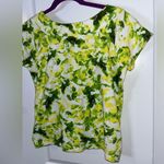 Jones New York Petite Medium 100% Cotton Natural Fiber Yellow Green Print Top Photo 6