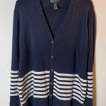 Ralph Lauren Lauren Ralph‎ Lauren Women's 1X Navy Blue Striped Button Silk Cardigan Sweater Photo 0