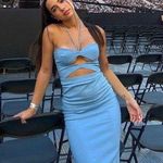 ZARA Wedding dress midi halter  blue fitted bodycon cut out baby blue Photo 6