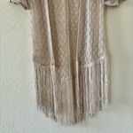 Liberty Love  Womans Sz Small Cardigan Sweater Knit Open Front Fringe Trim Beige Photo 3