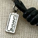 Canvas silver tone beaded necklace on black cord Photo 3