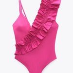 ZARA Ruffled Swimsuit Hot Pink Photo 2