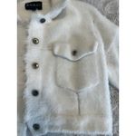 Shaci Blue Womens White Button Up Collared Furry Cropped Jacket Small Photo 6