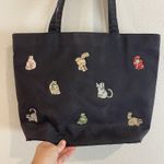 Vintage Tote Bag Black W/Embroidered Cats And Change Purse Animal Print Photo 2