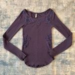 Free People Vintage Navy Blue Soutache Waffle Knit Thermal Small Photo 0