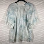 Anthropologie  White Blue Tie Dye Floral Embroidered Eyelet Top Photo 5