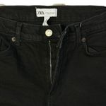 ZARA SZ 6 The Disco Pant Jeans Mid-Rise Frayed Hems Zip-Fly Bootcut Black Womens Photo 2
