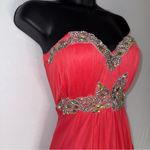 Sequin Hearts Beaded Rhinestone Strapless Coral Evening Gown Floor Length Formal Dress Photo 5