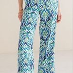 Soft Surroundings Sonoma Linen Blend Wide Leg Pants in Green/Teal Ikat Photo 0