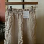 Bella Dahl Smocked Waist Side Slit Wide Leg Pants 100% Linen Beige NWT $174 Sz M Photo 3