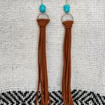 Faux Leather Fringe Earrings with Turquoise Brown Photo 0