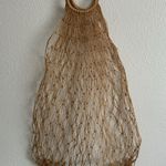 Vintage 90s Handmade Woven Straw Crochet Net Jute Farmers Market Large Tote Bag Tan Photo 2