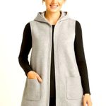 Adrienne Vittadini Woman Hooded Knit Vest 1X Gray Longline Open Front Pockets Photo 10