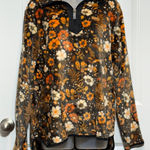 Simply Southern Womens Fleece Pullover Sweatshirt Floral Print Orange Brown XL Black Photo 0