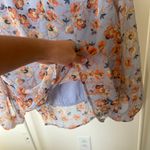 Mittoshop Blue Orange Floral Flowy Boutique Shirt Blouse Photo 5