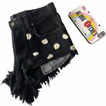LF new Carmar ❉ Daisy Embroidery Embellished Cut Off Frayed Denim Shorts ❉ Black Photo 13