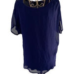 ZARA  navy blue short sleeve  top with zipper detail size large Photo 0