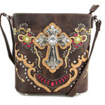 Daisy Floral Embroidery Cross Crossbody Purse Brown Photo 0