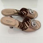 Gucci Marmont EU 37 US 7 Crystal GG Rose Gold Sandals Heels Metallic Nappa New Photo 4