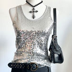 Y2K‎ Sequin Top, 2000s, Y2K Grunge, 2000s Fashion, Medium Gray Photo 0