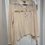 Knox Rose  Size M Cream Waffle Knit Lace Long Sleeve Henley Top Tunic Shirt Photo 5