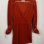 Urban Outfitters Velvet Romper Dress Rust Orange Long Sleeve Drawstring Womens M Photo 0