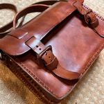 Handmade 70s VTG  Leather Box Purse Brown Buckle Handle Adjustable Strap Satchel Photo 1