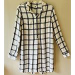Old Navy Sz L Plaid White Black Shirt Midi Dress for Women V Neck Stretch Pocket Photo 1