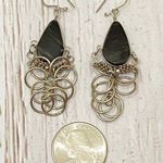 Peruvian Dark Brown Stone Alpaca Silver Earrings Photo 2