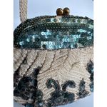 Vtg flapper style Made In Belgium crocheted sequin beaded kiss clasp formal bag Green Photo 2