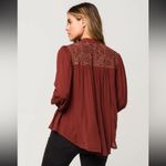 Free People  Canyon Rose Embroidered Button Down Tunic Blouse brown oversized M Photo 1